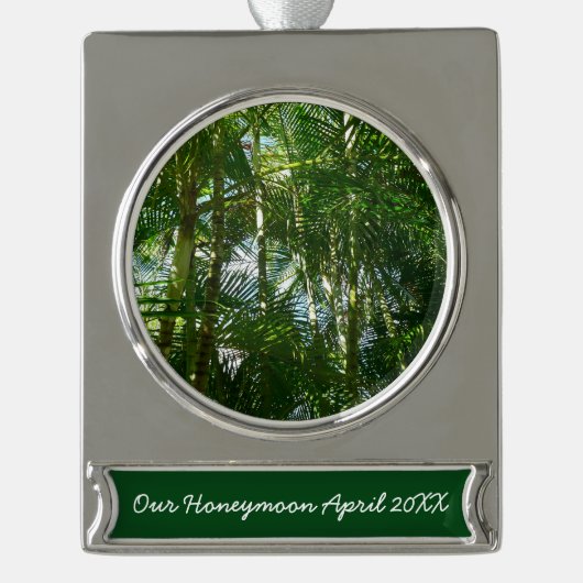 Tropische Natuur bos van palmbomen Verzilverd Banner Ornament (Voorkant)