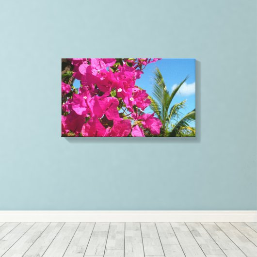 Tropische Natuur van Bougainvillea en Palm Canvas Afdruk (Insitu (Houten vloer))