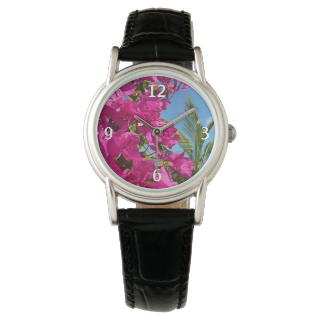 Tropische Natuur van Bougainvillea en Palm Horloge (Voorkant)