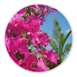 Tropische Natuur van Bougainvillea en Palm Keramische Knop