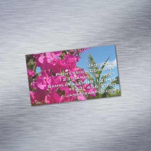 Tropische Natuur van Bougainvillea en Palm Magnetisch Visitekaartje (Voorbeeld)