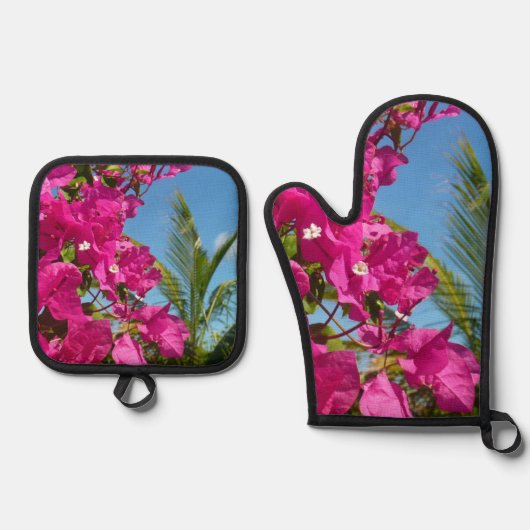 Tropische Natuur van Bougainvillea en Palm Ovenwant & Pannenlap Set (Voorkant)