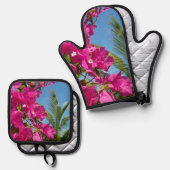Tropische Natuur van Bougainvillea en Palm Ovenwant & Pannenlap Set (Voorkant / Achterkant)