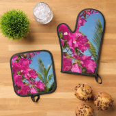 Tropische Natuur van Bougainvillea en Palm Ovenwant & Pannenlap Set (Top down)