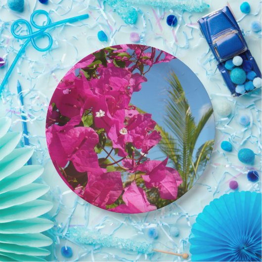 Tropische Natuur van Bougainvillea en Palm Papieren Bordje (Feest)