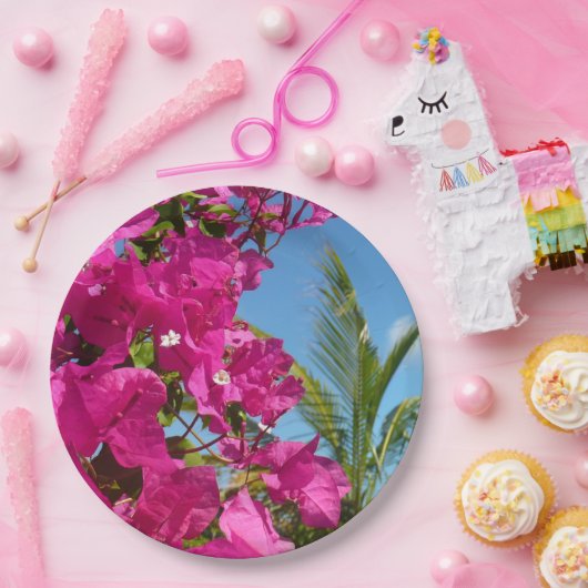 Tropische Natuur van Bougainvillea en Palm Papieren Bordje (Feest)