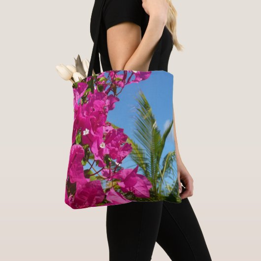 Tropische Natuur van Bougainvillea en Palm Tote Bag (Dichtbij)