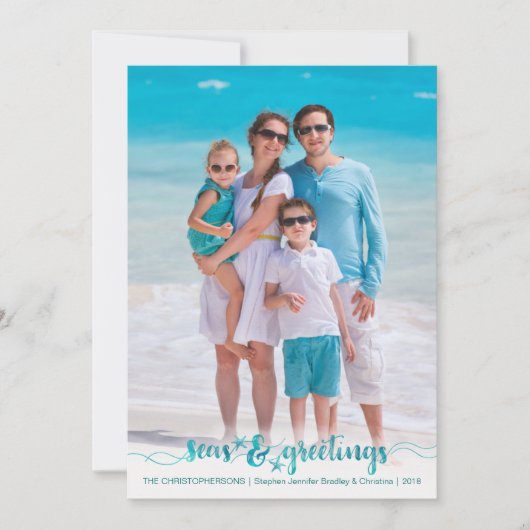 Tropische Nautical Script SEAsons Greetings Feestdagenkaart (Voorkant)