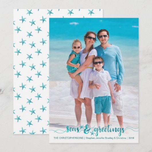 Tropische Nautical Script SEAsons Greetings Feestdagenkaart (Voorkant / Achterkant)