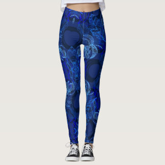 Tropische Navy Blau Neon Botanische Bladeren Leggi Leggings