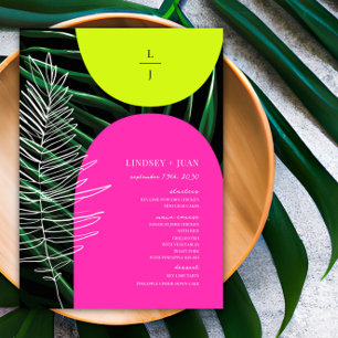 Tropische Neon Arches Palm Leaf Monogram Bruiloft Menu