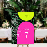Tropische Neon Arches Palm Tree Monogram Bruiloft Kaart<br><div class="desc">Neon gele en roze bogen over donkere palmbladachtergrond met monogram in zwart-witte lijnkunst palmblad en palmboomtekeningen aan elke kant</div>