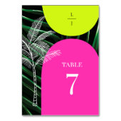 Tropische Neon Arches Palm Tree Monogram Bruiloft Kaart (Achterkant)