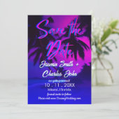 Tropische Neon  Beach Save the Date Kaart (Staand voorkant)