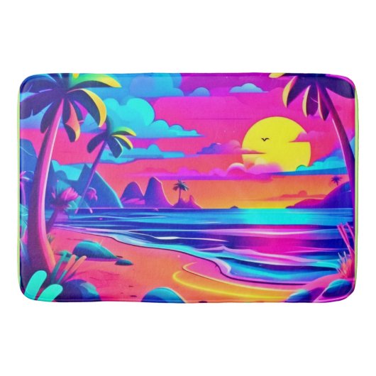 Tropische Neon Beach Sunset Art Badmat (Voorkant)
