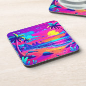Tropische Neon Beach Sunset Art Bier Onderzetter (Linkerzijde)