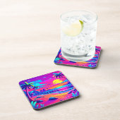 Tropische Neon Beach Sunset Art Bier Onderzetter (Rechterzijde)