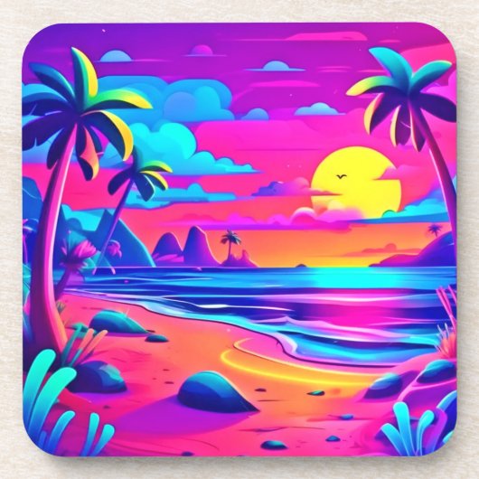Tropische Neon Beach Sunset Art Bier Onderzetter (Voorkant)