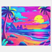 Tropische Neon Beach Sunset Art Fleece Deken (Voorkant (Horizontaal))