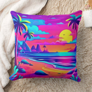 Tropische Neon Beach Sunset Art Kussen