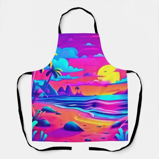 Tropische Neon Beach Sunset Art Schort (Voorkant)