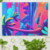 Tropische Neon Beach Sunset Art Theedoek (Gevouwen)