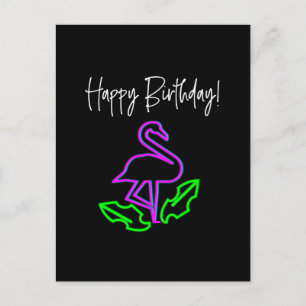 Tropische neon Flamingo Bright Birthday Briefkaart