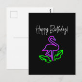 Tropische Neon Flamingo Helder Verjaardagsfeest Briefkaart (Voorkant / Achterkant)