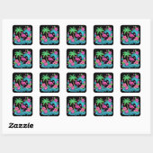 Tropische Neon Flamingo Vierkante Sticker (Vel)