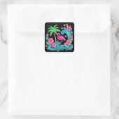 Tropische Neon Flamingo Vierkante Sticker (Tas)
