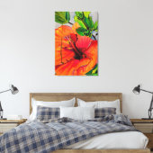 Tropische Neon Hibiscus bloem Canvas Afdruk (Insitu (Slaapkamer))
