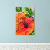 Tropische Neon Hibiscus bloem Canvas Afdruk (Insitu (Houten vloer))