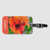 Tropische neon Hibiscus flower Bagagelabel (Voorkant (horizontaal))