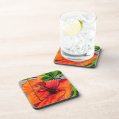 Tropische neon Hibiscus flower Bier Onderzetter (Rechterzijde)