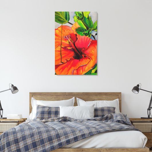 Tropische neon Hibiscus flower Canvas Afdruk (Insitu (Slaapkamer))