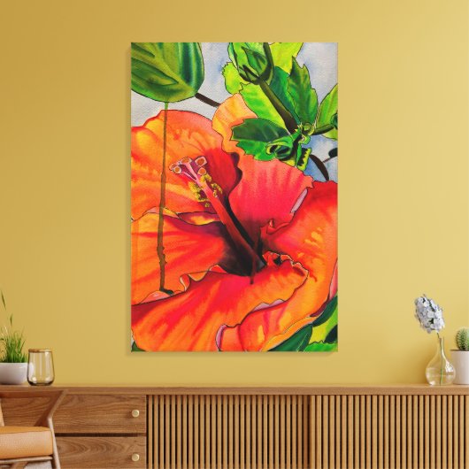 Tropische neon Hibiscus flower Canvas Afdruk (Insitu (Woonkamer))