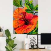 Tropische neon Hibiscus flower Poster (Thuiskantoor)