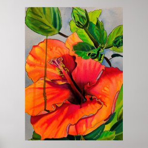 Tropische neon Hibiscus flower Poster
