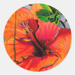 Tropische neon Hibiscus flower Ronde Sticker