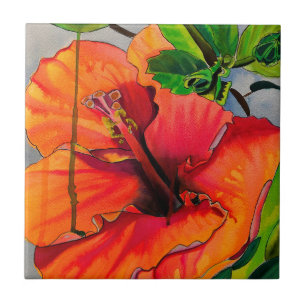Tropische neon Hibiscus flower Tegeltje