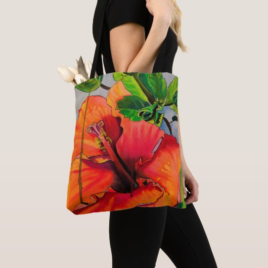 Tropische neon Hibiscus flower Tote Bag (Dichtbij)