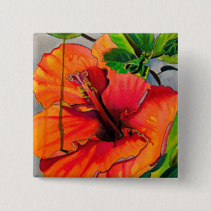 Tropische neon Hibiscus flower Vierkante Button 5,1 Cm