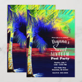 Tropische Neon Kleur Strand Palm Sweet 16 Kaart (Voorkant / Achterkant)