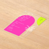 Tropische Neon Monogram Boogjes Huwelijk Acryl Uitnodigingen (Laagn)