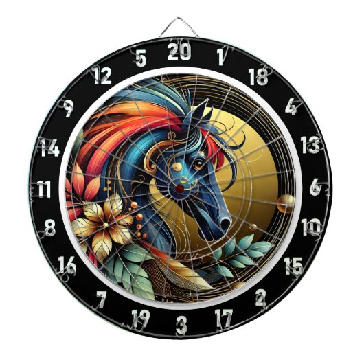 Tropische Neon Paard Ontsnapping Kunstwerk Dartbord (Voorkant)