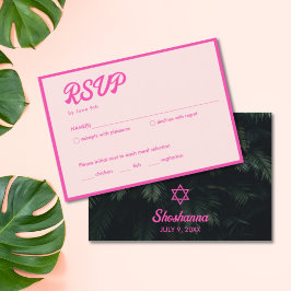 Tropische neon roze vleermuis mitswa RSVP-kaart Informatiekaartje