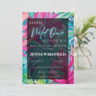 Tropische neonpalmbladeren Monstera-Baby shower Kaart