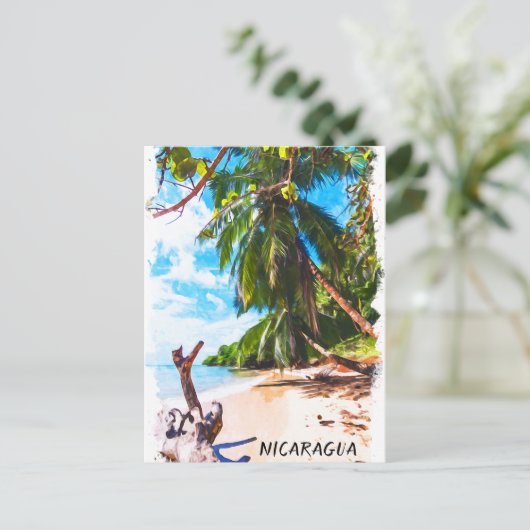 Tropische Nicaragua Beach Waterverf Reizen Briefkaart (Staand voorkant)
