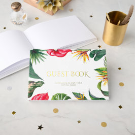 Tropische oasces bloemenbruiloft gastenboek