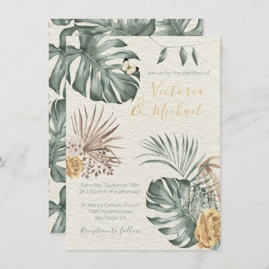 Tropische Oase Modern Palmblad Trouwkaart Kaart (Voorkant / Achterkant)